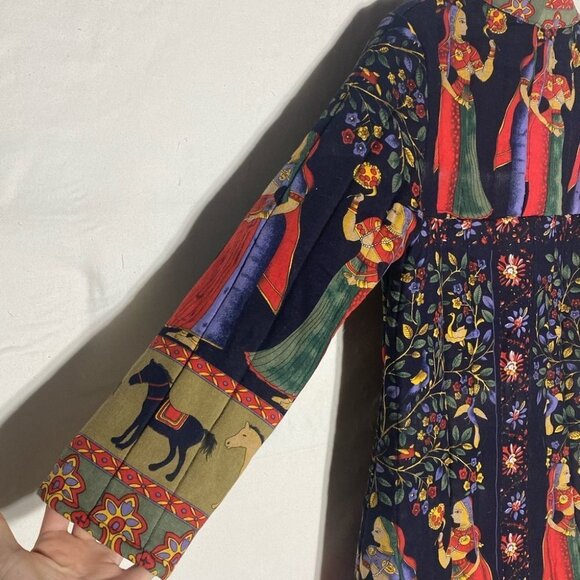 Qianbaiy Chinese Style Printed Quilted Long Coat Jacket S - Picture 10 of 16